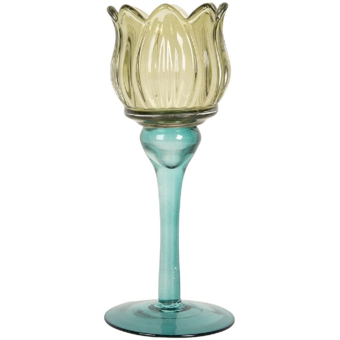 Portacandele Clayre & Eef 6GL5350 Ø 7x19 cm Verde Blu