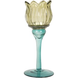 Portacandele Clayre & Eef 6GL5350 Ø 7x19 cm Verde Blu