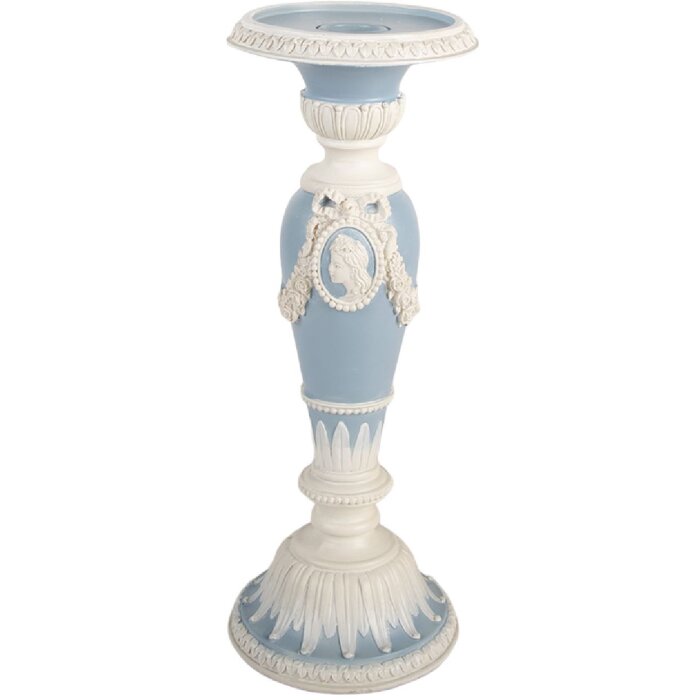 Portacandele Clayre & Eef 6PR5801 Ø 10x27 cm Bianco e Blu