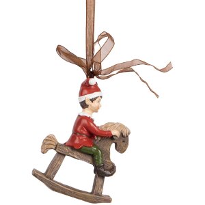 Clayre & Eef 6PR5391 Decorazione Ciondolo Bambino su Cavallino a Dondolo 7x3x9 cm