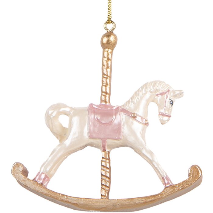 Clayre & Eef 6PR5412 Decorazione Ciondolo Cavallo a Dondolo 8x2x7 cm Bianco e Dorato