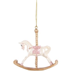Clayre & Eef 6PR5412 Decorazione Ciondolo Cavallo a Dondolo 8x2x7 cm Bianco e Dorato