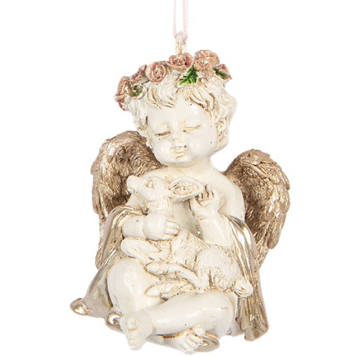 Clayre & Eef 6PR5707 Decorazione Sospesa Angelo 5x4x6 cm beige-dorato