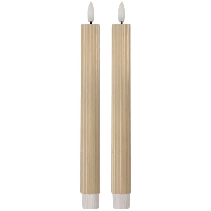 Clayre & Eef 6CA0002BE Set di 2 Portacandele con LED Ø 2x25 cm Beige