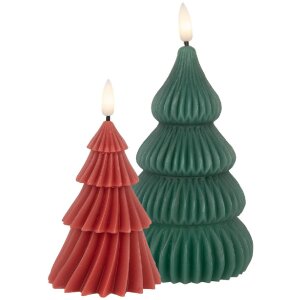 Portacandele con LED Clayre & Eef 6CA0005 a forma di albero di Natale Ø 8x13 cm