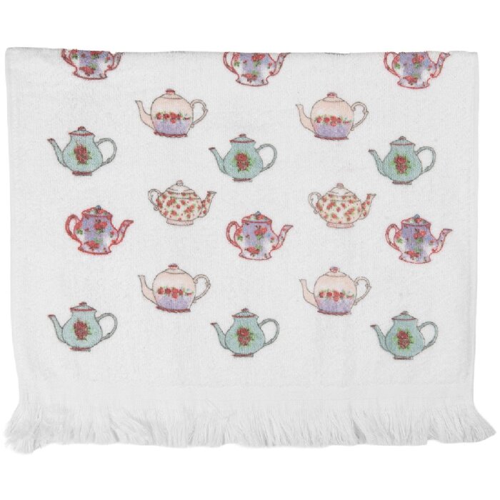 Asciugamano per ospiti Clayre & Eef CT035 40x66 cm Bianco con dettaglio blu