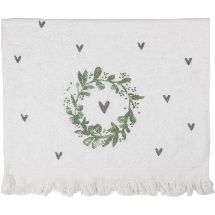 Asciugamano per Ospiti Clayre & Eef CTLNL 40x66 cm Bianco con Verde