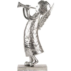 Decorazione Angelo in ferro Clayre & Eef 5Y1300 Argento 30x15x50 cm