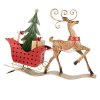 Clayre & Eef 5Y1302 Decorazione Renna con Slitta 68x11x50 cm Marrone e Rosso