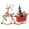 Clayre & Eef 5Y1302 Decorazione Renna con Slitta 68x11x50 cm Marrone e Rosso