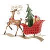 Clayre & Eef 5Y1302 Decorazione Renna con Slitta 68x11x50 cm Marrone e Rosso