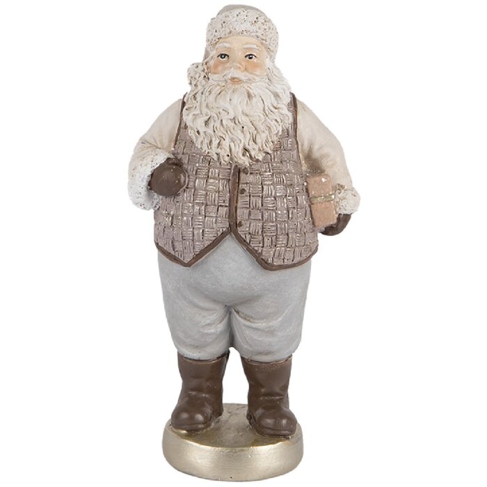 Clayre & Eef 6PR5521 Decorazione Babbo Natale 8x6x15 cm Beige/Grigio