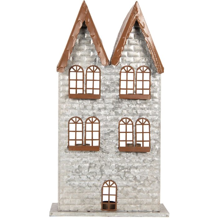 Portacandele a forma di casa Clayre & Eef 6Y5811 30x13x54 cm Grigio