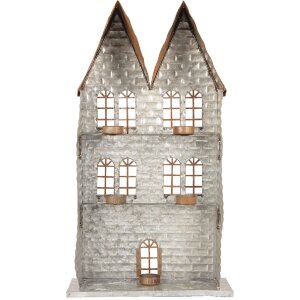 Portacandele a forma di casa Clayre & Eef 6Y5811 30x13x54 cm Grigio