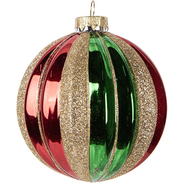 Palla di Natale in vetro Clayre & Eef 6GL5116 Ø 10x11 cm Verde Rossa