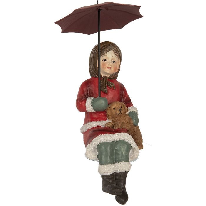 Decorazione Bambino con Cane Clayre & Eef 6PR5523 10x7x19 cm Rosso Marrone