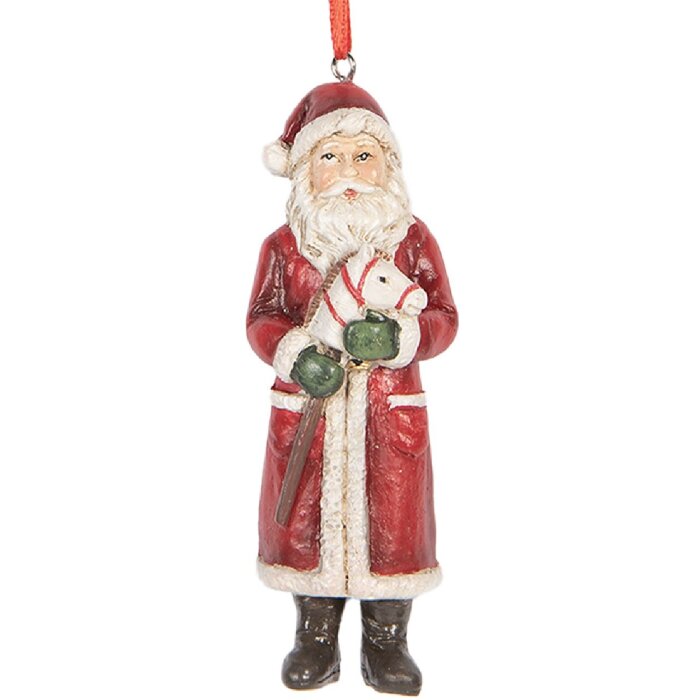 Clayre & Eef 6PR5595 Decorazione Ciondolo Babbo Natale 4x3x11 cm Rosso Bianco