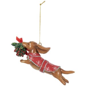 Clayre & Eef 6PR5632 Decorazione Ciondolo Cane 12x2x4 cm Marrone Rosso
