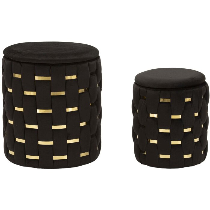 Set di due sgabelli con ripiano Shanty di Mauro Ferretti Nero Ø 37x42 Ø 28x35 cm