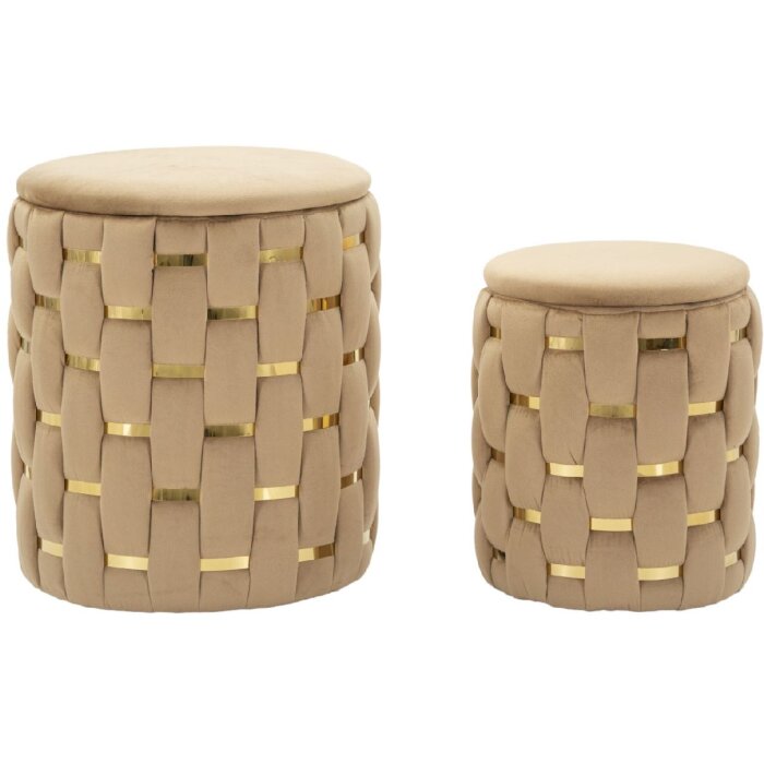 Set di 2 sgabelli Shanty dorati con spazio di stoccaggio Ø 37x42 e Ø 28x35 cm