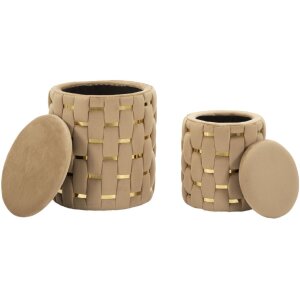 Set di 2 sgabelli Shanty dorati con spazio di stoccaggio Ø 37x42 e Ø 28x35 cm