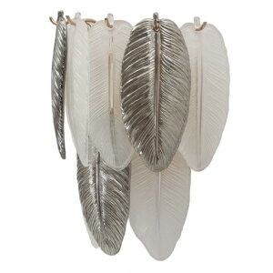 Lampada da parete Leafy Mauro Ferretti, vetro e ferro, argento e bianco, 24x15x29 cm, 3xE14