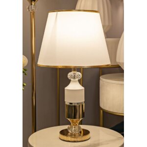 Lampada da tavolo Mauro Ferretti Gipsy in ferro e tessuto oro e bianco Ø 30x52 cm E27
