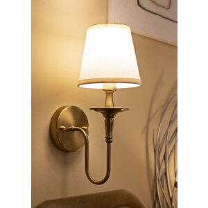 Lampada da parete Bucharest in ferro e tessuto oro e bianco 15x22x38 cm E14