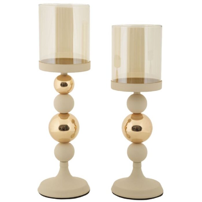 Mauro Ferretti Portacandele Glassy crema – Set da 2 Ø 10x32 cm e Ø 10x36 cm