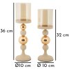 Mauro Ferretti Portacandele Glassy crema – Set da 2 Ø 10x32 cm e Ø 10x36 cm