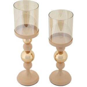 Portacandele in vetro Glassy rosa – Set da 2...