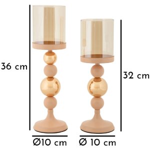 Portacandele in vetro Glassy rosa – Set da 2 Ø 10x32 cm e Ø 10x36 cm