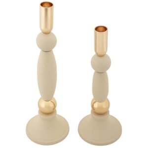 Mauro Ferretti Portacandele Strek crema – Set da 2 Ø 9,5x25 cm e Ø 9,5x30 cm