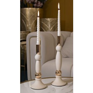 Mauro Ferretti Portacandele Strek crema – Set da 2 Ø 9,5x25 cm e Ø 9,5x30 cm