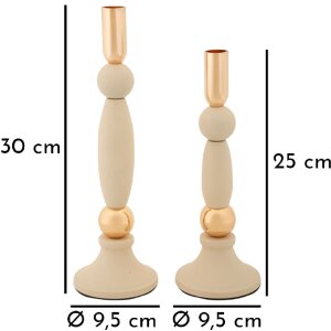 Mauro Ferretti Portacandele Strek crema – Set da 2 Ø 9,5x25 cm e Ø 9,5x30 cm