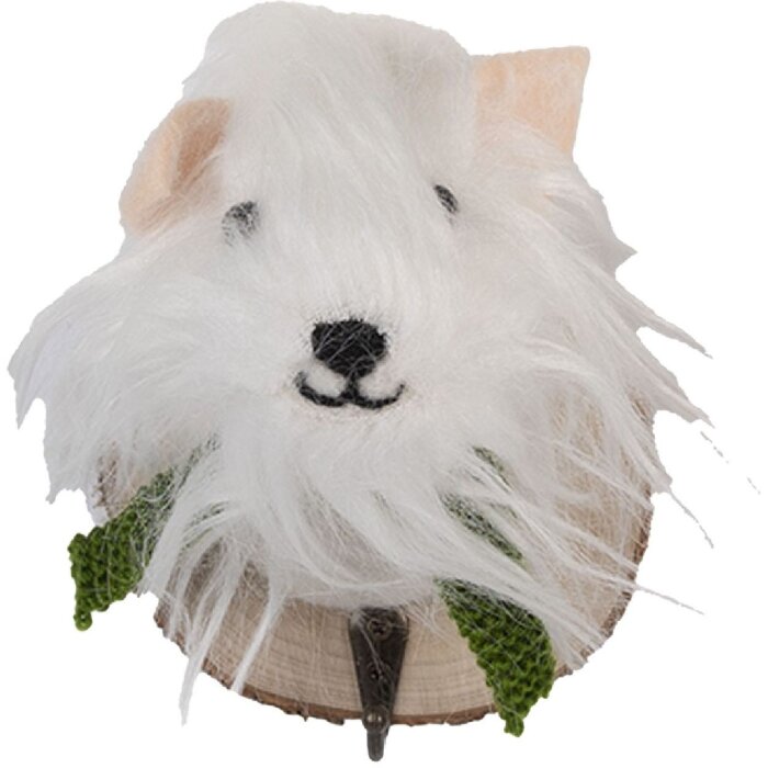 Gruccio da parete a forma di cane in pelliccia Clayre & Eef 66295 11x15x14 cm Bianco e Marrone