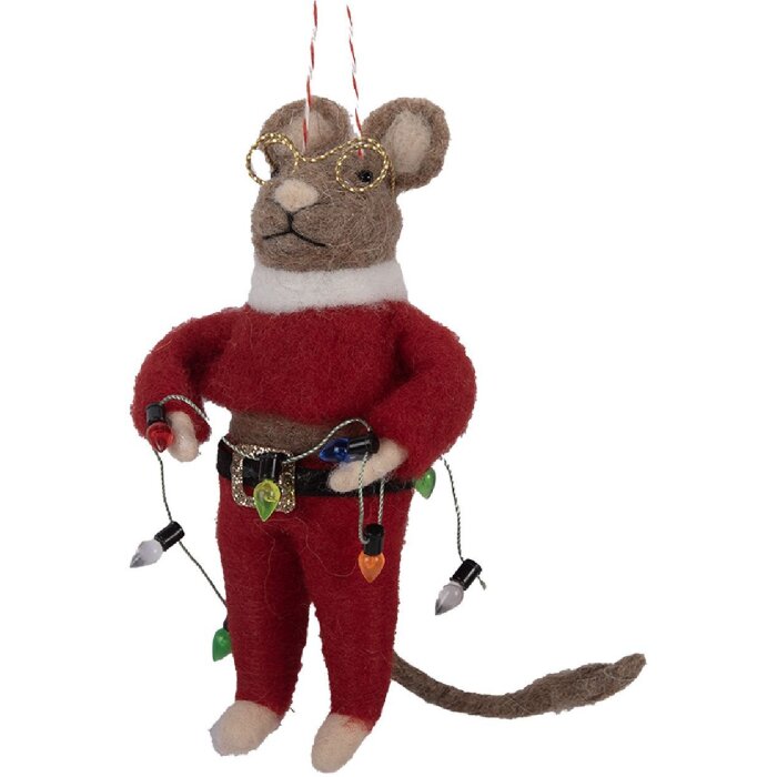 Appendino Decorativo Topolino in Feltro Clayre & Eef 66299 5x7x13 cm Rosso e Marrone