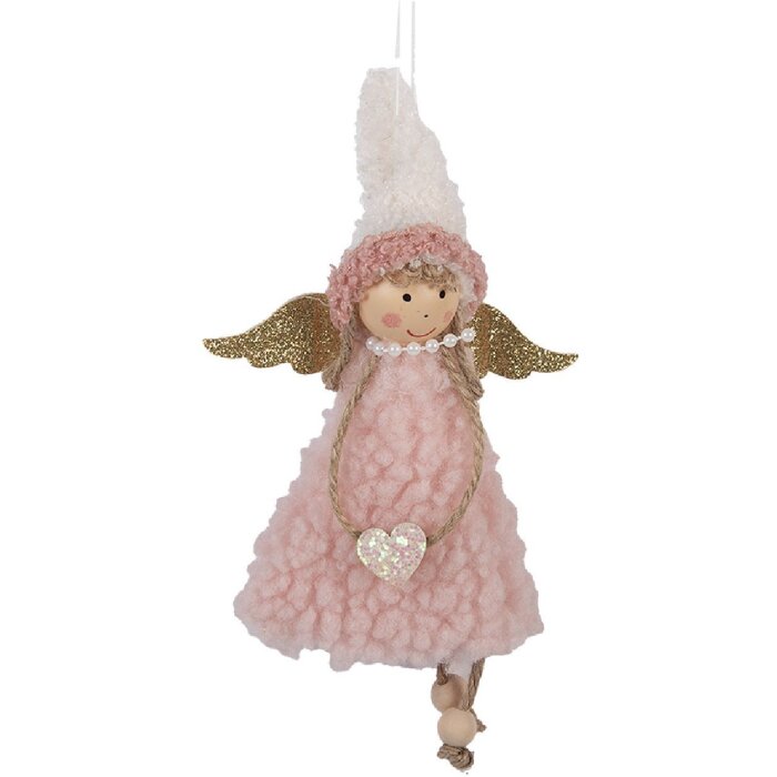 Angelo appendente decorativo Clayre & Eef 10x3x20 cm Rosa e Bianco