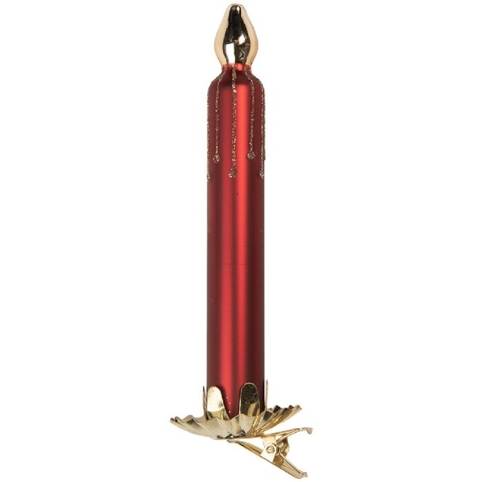 Clip Ornamento Natalizio Portacandele Clayre & Eef 6GL5296 Ø 4x15 cm Rosso-Dorato