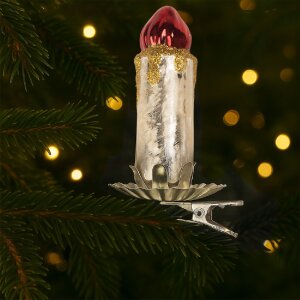 Clip Ornamento Natalizio Portacandela Clayre & Eef 6GL5312 Argentato e Rosso 5x4x9 cm