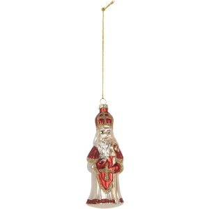 Ornamento Natalizio in Vetro Clayre & Eef 6GL5324 5x5x15 cm Rosso e Bianco