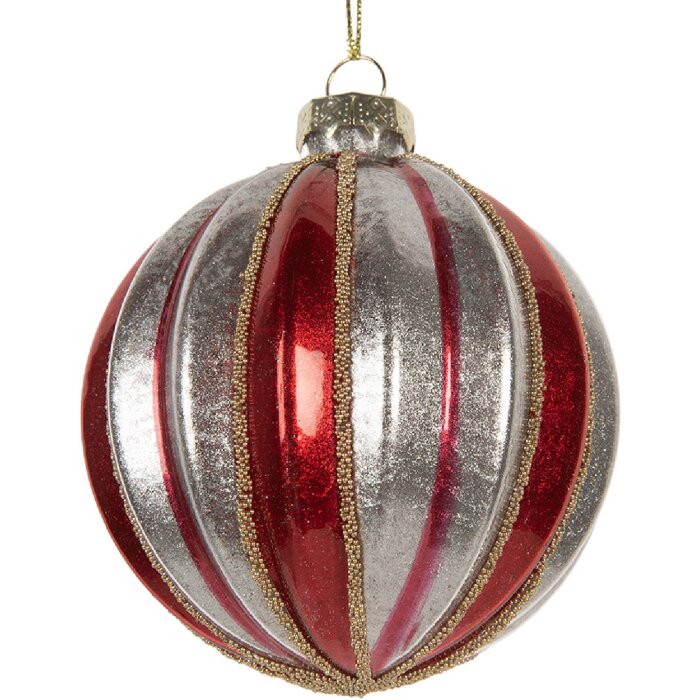 Pallina per albero di Natale Clayre & Eef 6GL5325 Ø 8x8 cm Rossa e Argentata