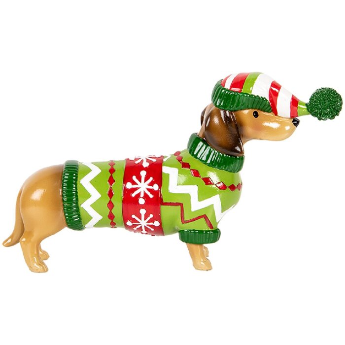 Clayre & Eef 6PR5620 Decorazione Cane (Bassotto) 24x5x14 cm Marrone e Verde