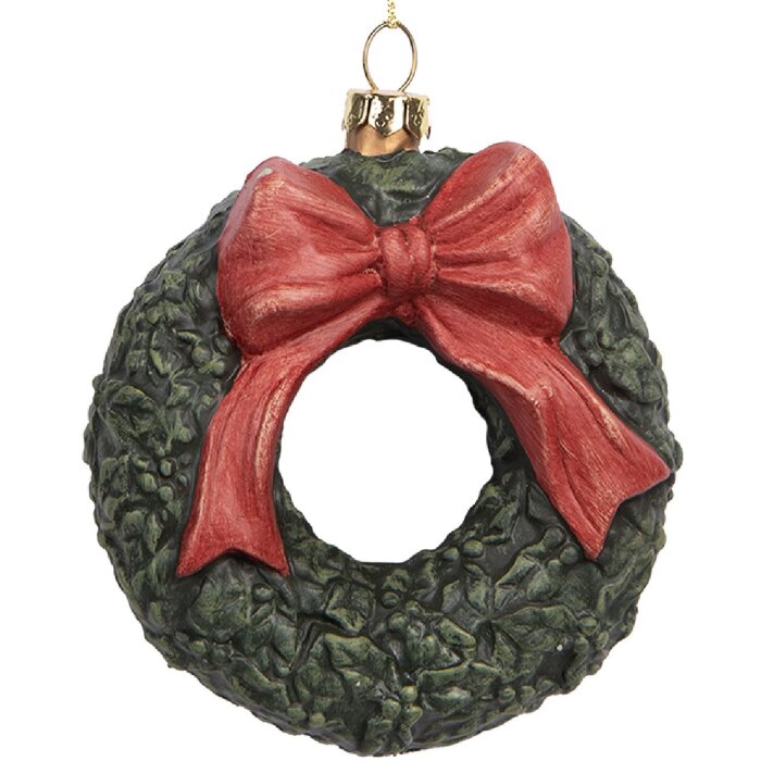 Clayre & Eef 66085 Decorazione Ornamento Corona 9x4x11 cm Verde e Rosso