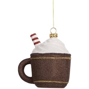 Clayre & Eef 66096 Decorazione Ciondolo Tazza 9x7x10 cm Marrone Bianco
