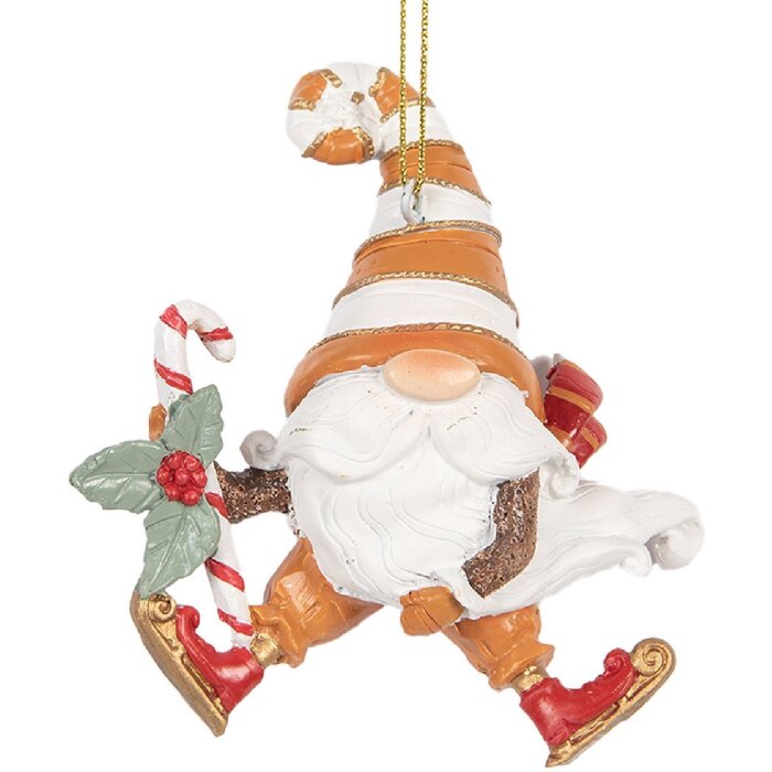 Clayre & Eef 6PR5302 Decorazione Ciondolo Babbo Natale 8x4x10 cm Arancione e Bianco