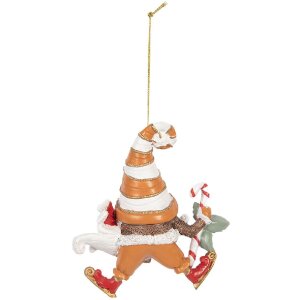 Clayre & Eef 6PR5302 Decorazione Ciondolo Babbo Natale 8x4x10 cm Arancione e Bianco