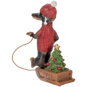 Clayre & Eef 6PR5305 Decorazione Cane (Bassotto) 8x4x13 cm Marrone Rosso