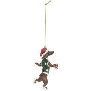 Clayre & Eef 6PR5307 Ciondolo decorativo a forma di cane Marrone & Verde 6x3x10 cm