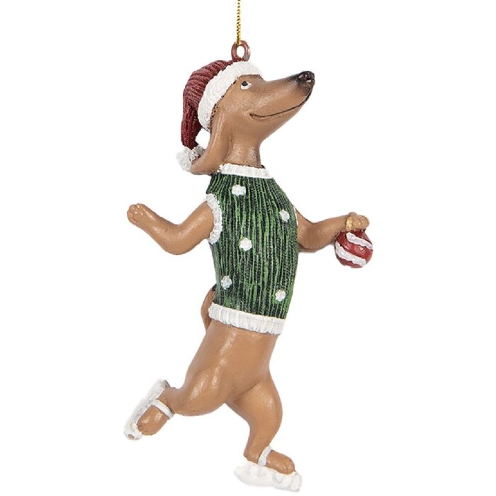 Clayre & Eef 6PR5308 Decorazione a sospensione Cane 6x3x10 cm Marrone & Verde